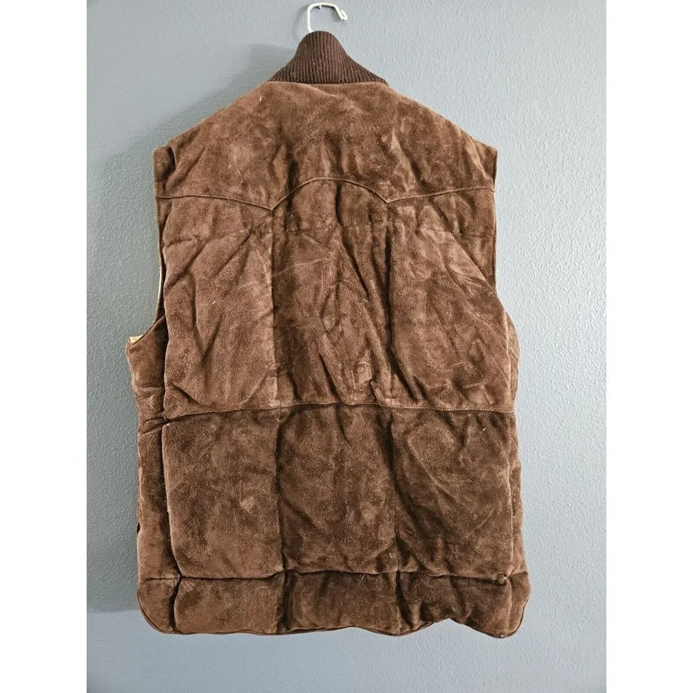 Vintage Nordstrom Northwear Brown Leather Down‎ Feather Wool Vest Jacket XL